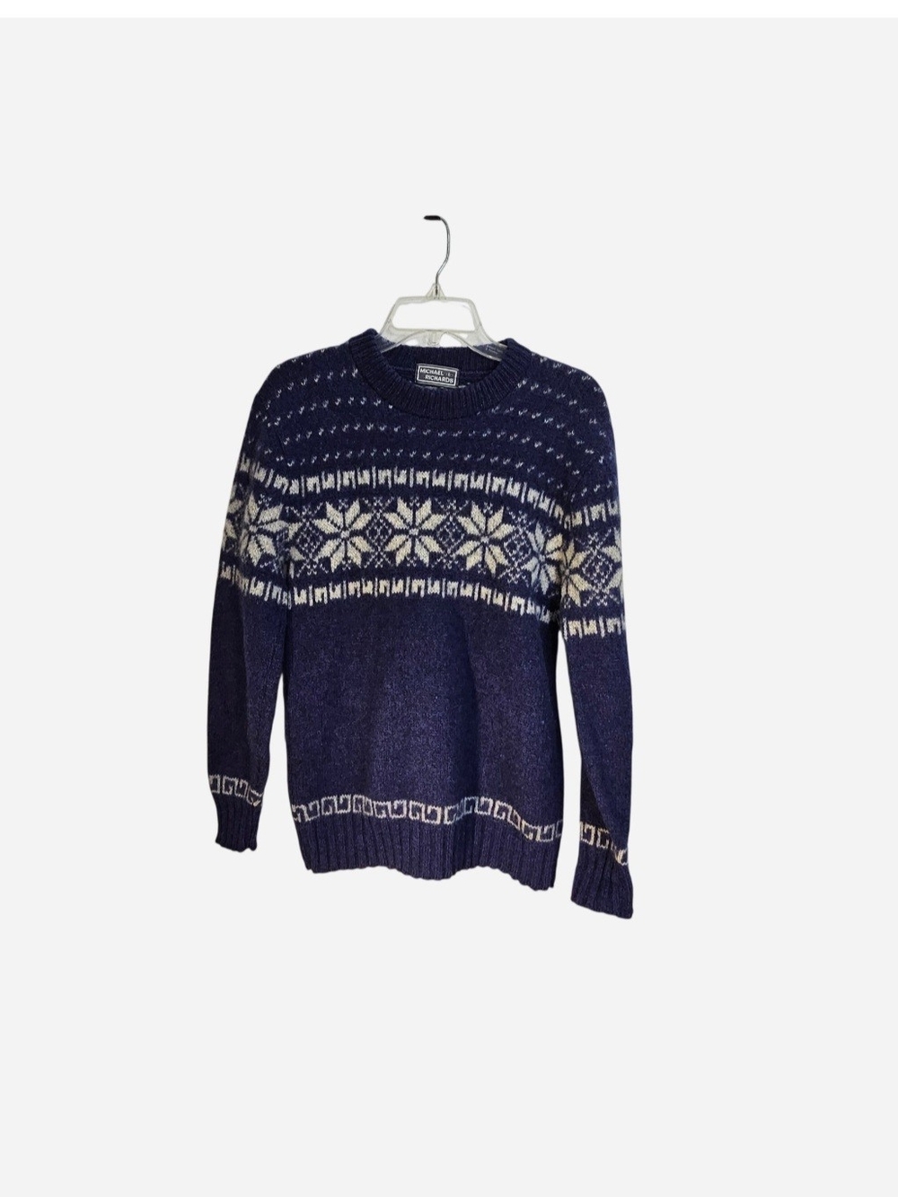 Vintage Michael Richards Wool Fair Isle Snowflake Heavy Knit Sweater Size Medium